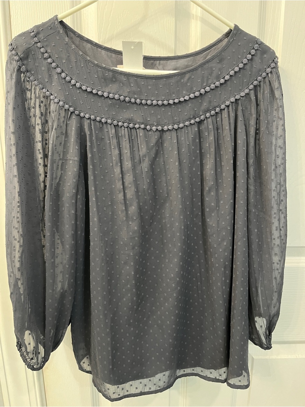 Loft Women’s Textured Swiss Dot Blouse with sheer sleeves